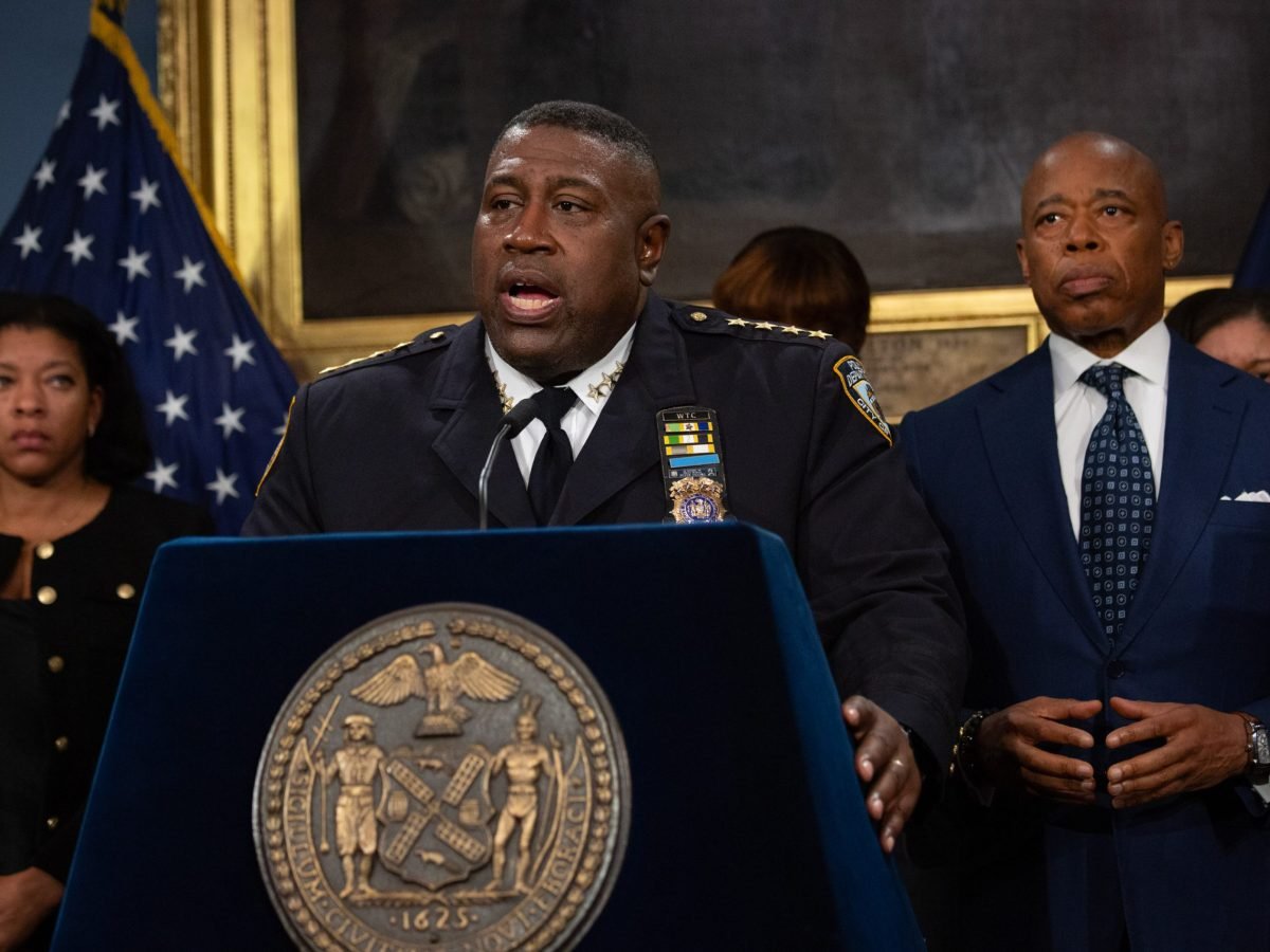 NYPD Jeffrey Maddrey speaks at City Hall about the presidential election results.
