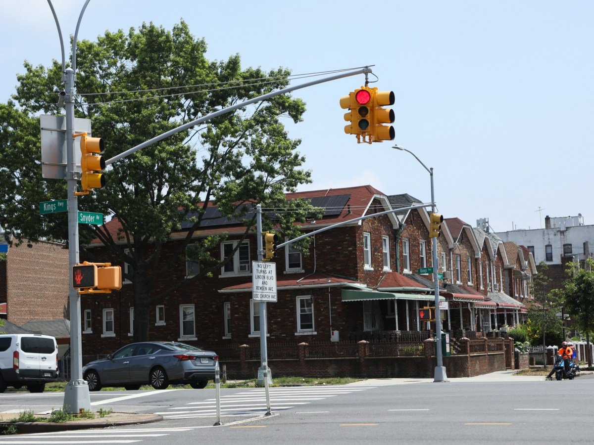 Row houses sit in East Flatbush.