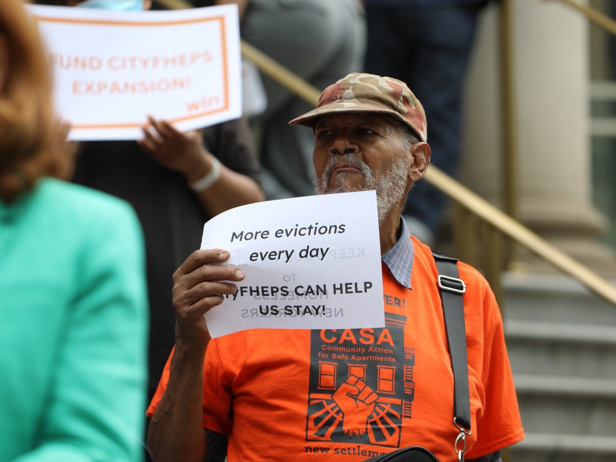 Housing advocates rally at City Hall to protect FHEPS housing vouchers in the budget
