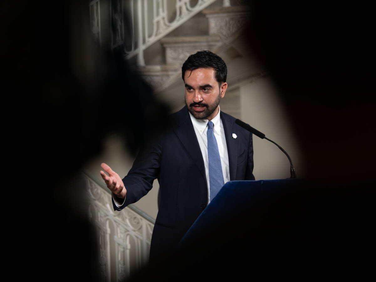 Mayor Zohran Mamdani answers questions during a City Hall press conference,