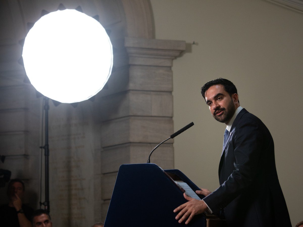 Mayor Zohran Mamdani answers questions during a City Hall press conference,